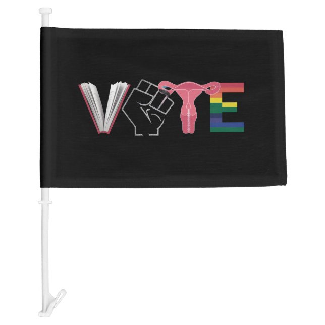 Vote Feminist Women's Rights Banned Books LGBTQ Car Flag (Front)