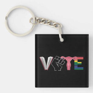 Vote Feminist Women's Rights Banned Books LGBTQ Keychain