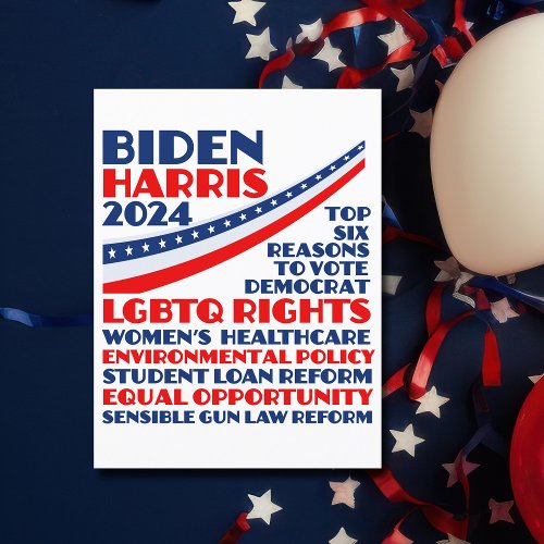 Vote for Biden Harris 2024 Election Platform Postcard