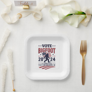 Vote For Bigfoot 2024 Sasquatch Presidential Paper Plates