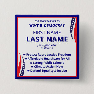 Vote for Candidate Name 2026 Democrat Platform Button
