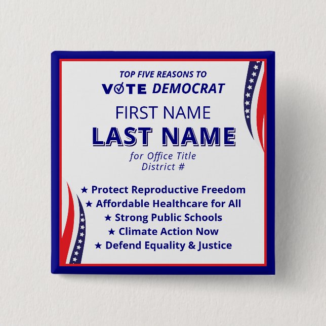 Vote for Candidate Name 2026 Democrat Platform Button (Front)