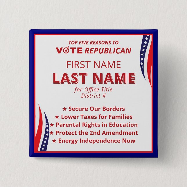 Vote for Candidate Name 2026 Republican Platform Button (Front)