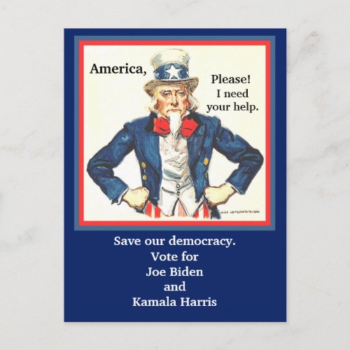 Vote for Joe Biden  Kamala Harris Uncle Sam pic Postcard