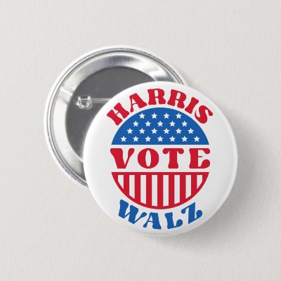 Vote for Kamala Harris &amp; Tim Walz Retro Patriotic Button