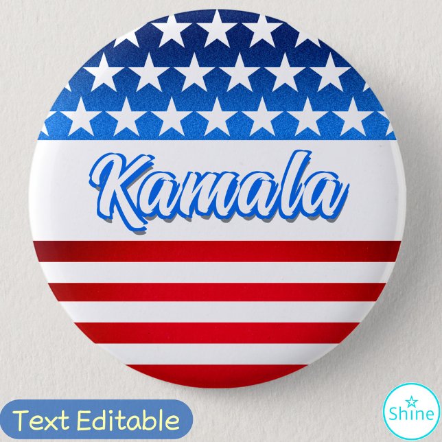 Vote for Kamala Harris USA Flag Personalized Text Button (Creator Uploaded)