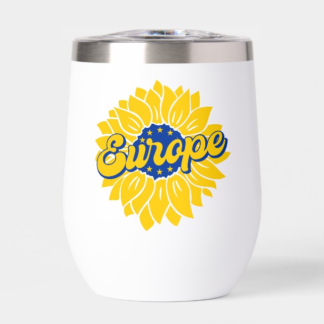 Vote For Our Future Europe Election Sunflower Thermal Wine Tumbler (Front)