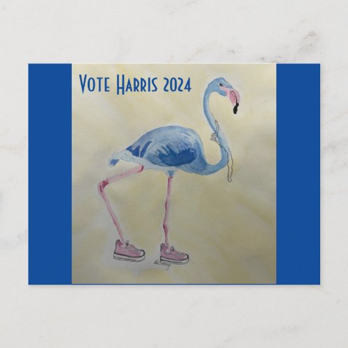 Vote Harris 2024 Blue FLAmingo w Pearls Postcard