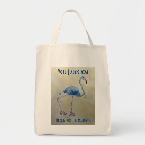 Vote Harris 2024 Blue Flamingo with Pearls Tote