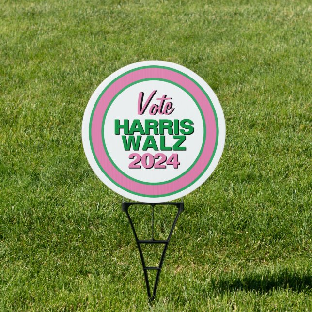 Vote HARRIS WALZ 2024 Pink Green Premium Yard Sign (Insitu)