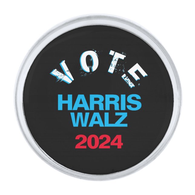 VOTE Harris/Walz 2024 Silver Finish Lapel Pin (Front)