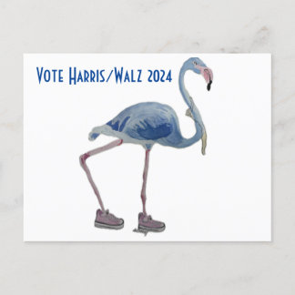 Vote Harris/Walz Blue FLAmingo w/ Pearls Postcard
