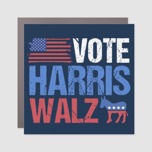 Vote Harris Walz Democrat Donkey American Flag Car Magnet (Front)