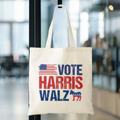 Vote Harris Walz Democrat Donkey American Flag Tote Bag