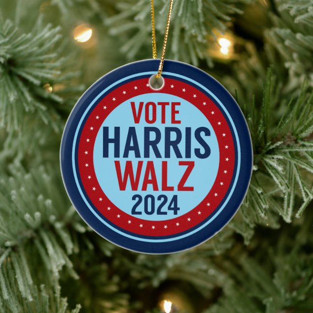 Vote Harris Walz for President 2024 Christmas Ceramic Ornament (Tree)