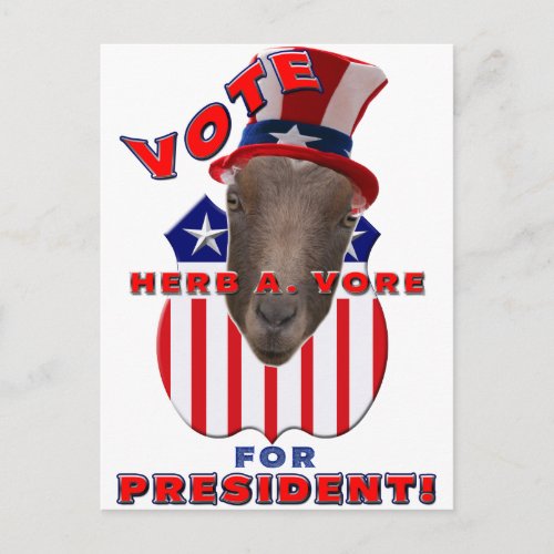 VOTE HERB A VORE FOR PRESIDENT GOAT POSTCARD