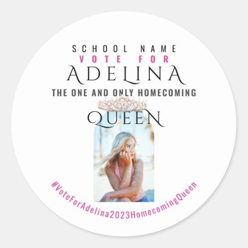Vote Homecoming Queen Pink HOCO Photo Classic Round Sticker
