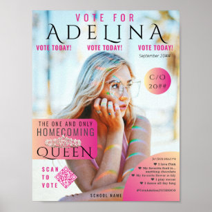 Vote Homecoming Queen Pink Magazine Style HOCO Poster