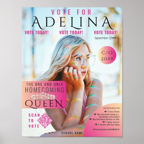 Vote Homecoming Queen Pink Magazine Style HOCO Poster