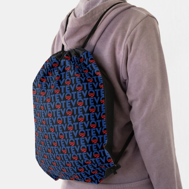 Vote hope red black blue modern typography pattern drawstring bag (Insitu)