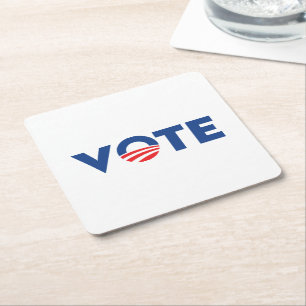 Vote hope red white and blue typography democrat square paper coaster