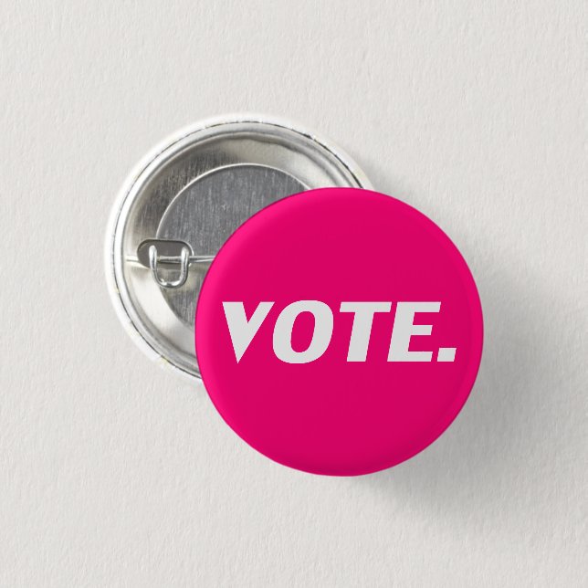 Vote hot pink fuchsia white modern typography button (Front & Back)