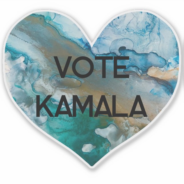 Vote Kamala Blue Alcohol Inks Heart Sticker (Front)