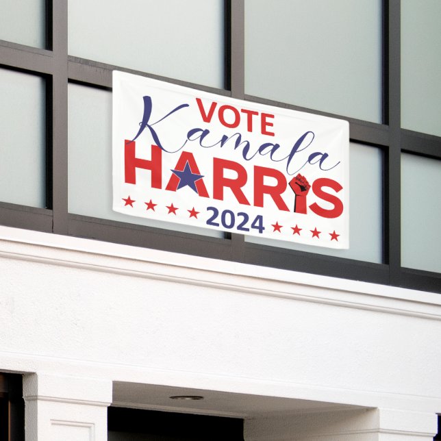 Vote Kamala Harris 2024 Democracy is on the Ballot Banner (Outside Building)