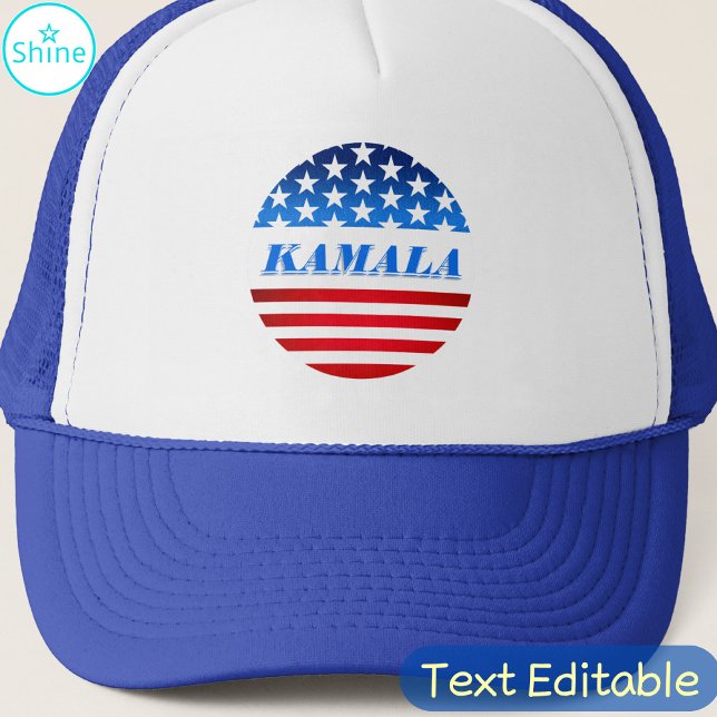 Vote Kamala Harris Custom Text USA Flag Democrats Trucker Hat (Creator Uploaded)