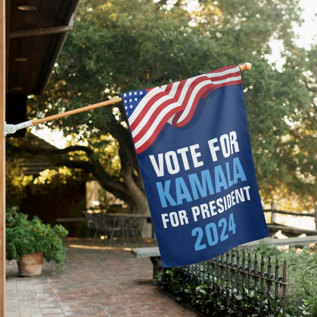 Vote Kamala Harris for President Blue Election House Flag (In SItu)