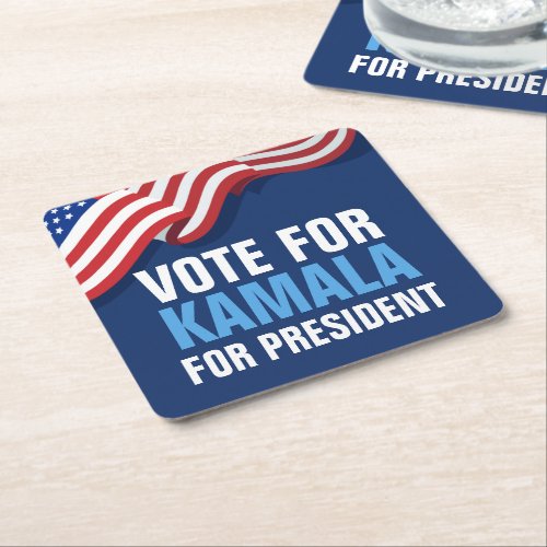 Vote Kamala Harris for President Blue Election Square Paper Coaster