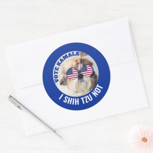 Vote Kamala USA flag Shih Tzu Not cute dog Classic Round Sticker