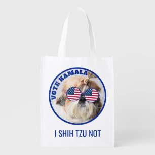 Vote Kamala USA flag Shih Tzu Not cute dog Grocery Bag