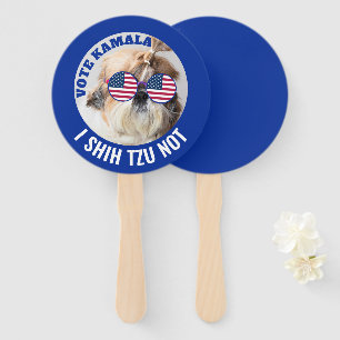 Vote Kamala USA flag Shih Tzu Not cute dog Hand Fan