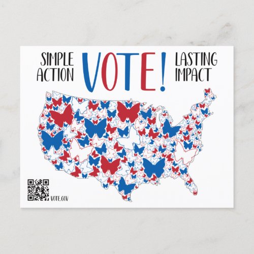 Vote Lasting Impact Red White Blue Butterflies  Postcard