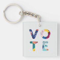Vote Modern Floral Pattern Blue Acrylic Keychain