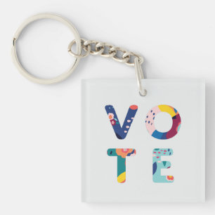Vote Modern Floral Pattern Blue Acrylic Keychain
