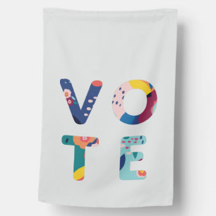 Vote Modern Floral Pattern Blue Yellow House Flag