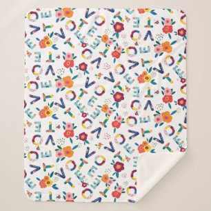 Vote Modern Floral Pattern in Blue Green Pink Sherpa Blanket