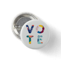 Vote Modern Floral Pattern Multicolored Button