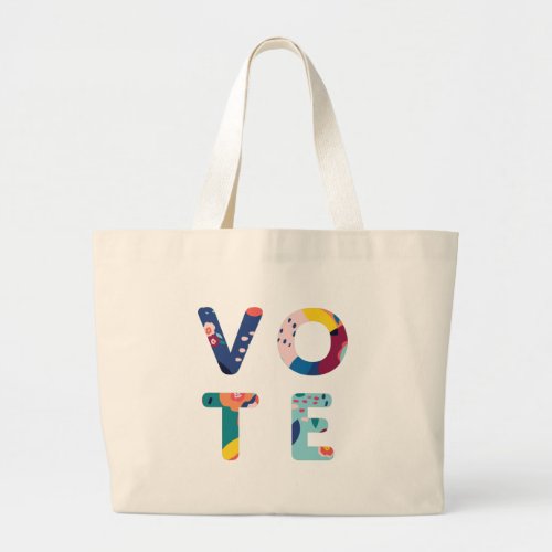 Vote Modern Floral Pattern Multicolored Political Large Tote Bag