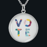 Vote Modern Floral Pattern Multicolored Political Sterling Silver Necklace<br><div class="desc">Get out the vote this election year with this gorgeous and fun necklace! The letters in the word "vote" are made up of an abstract modern,  floral pattern in shades of blue,  green,  yellow,  pink,  and orange. Makes a wonderful gift for the activist,  politico or student in your life.</div>