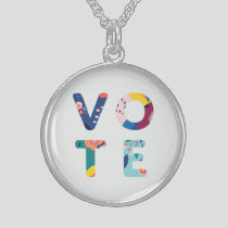 Vote Modern Floral Pattern Multicolored Political Sterling Silver Necklace