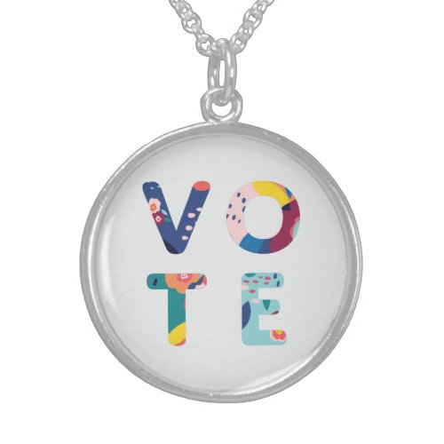 Vote Modern Floral Pattern Multicolored Political Sterling Silver Necklace