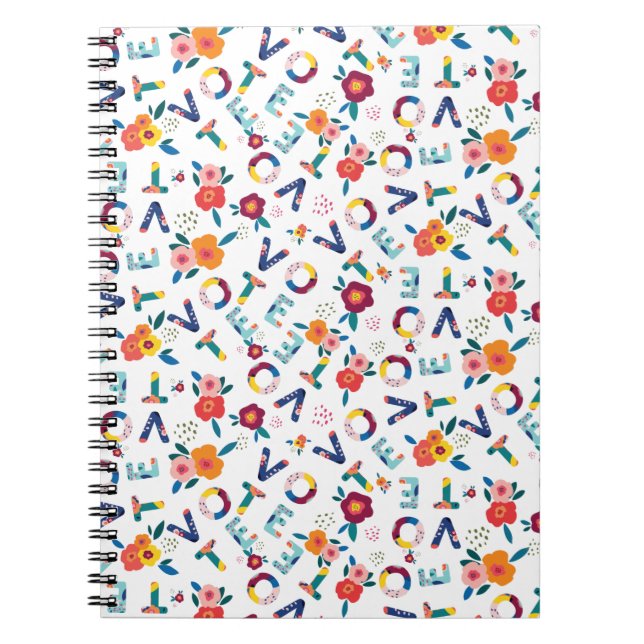 Vote Modern Floral Whimsical in Blue Coral Pink Notebook (Front)
