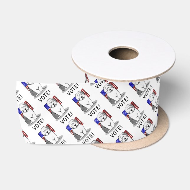 Vote! Old English Sheepdog Gray 1 Cute Political Satin Ribbon (Spool)