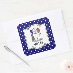 Vote! Old English Sheepdog Gray 1 Cute Political Square Sticker