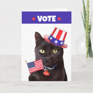 Vote Patriotic Cat With Flag and Hat Humor Holiday Card