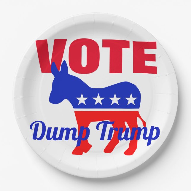 VOTE Patriotic Donkey, Stars, Dump Trump Paper Plates (Front)