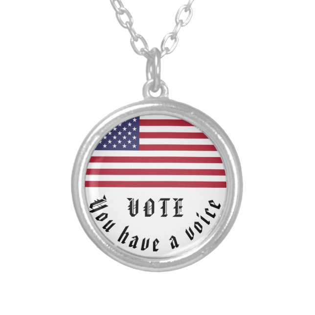 Vote patriotic elections USA American flag change Silver Plated Necklace (Front)